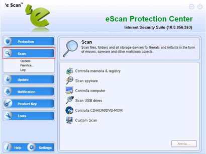 Avvia eScan per Windows